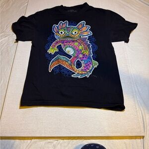 Black T-Shirt with Colorful Dragon Design